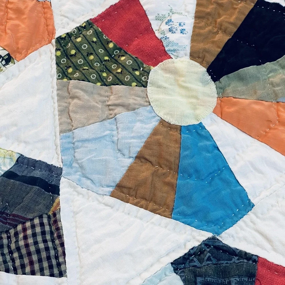 READ Handmade Patchwork Quilt 59 X 79 In Multicolor Fan Pattern Country Cotton‎